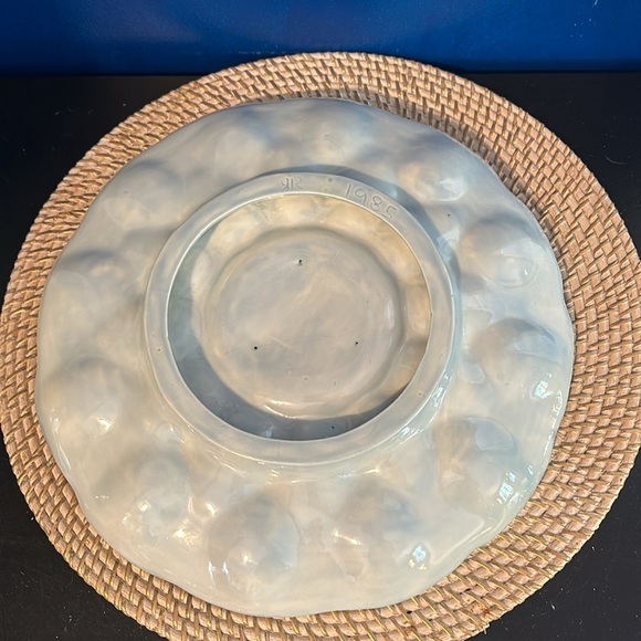 Vintage Blue Ceramic Deviled Easter Egg Holder with White Doves Platter Size 13” - Picture 8 of 9